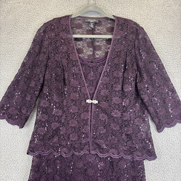 R&M Richards Dress Set 14P Purple 2 Pc Sequin MOB Wedding Cocktail Party Cruise - Picture 1 of 13